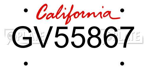 GV55867 California License Plate