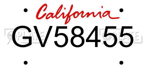 GV58455 California License Plate