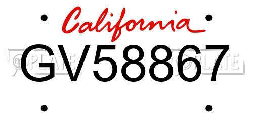 GV58867 California License Plate