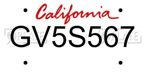 GV5S567 California License Plate