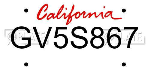 GV5S867 California License Plate