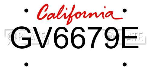 GV6679E California License Plate