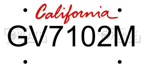 GV7102M California License Plate