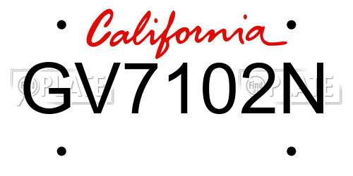 GV7102N California License Plate