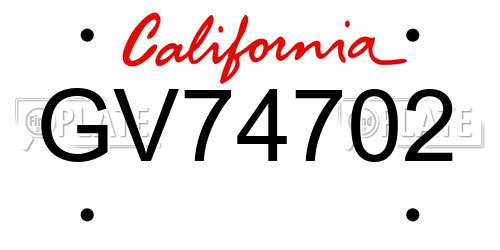 GV74702 California License Plate