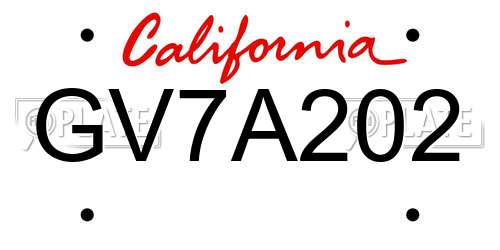 GV7A202 California License Plate