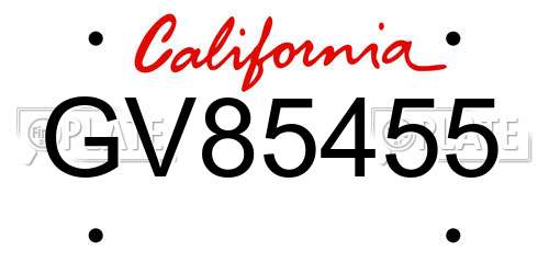 GV85455 California License Plate