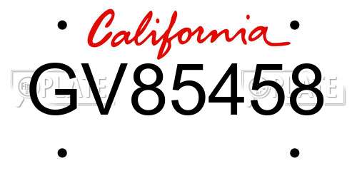 GV85458 California License Plate