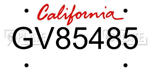 GV85485 California License Plate