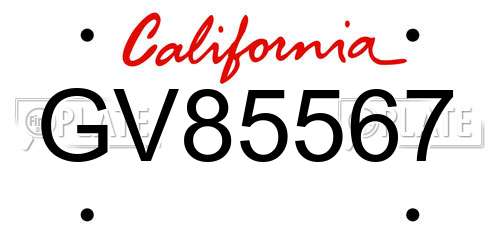 GV85567 California License Plate
