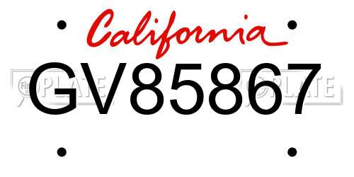 GV85867 California License Plate