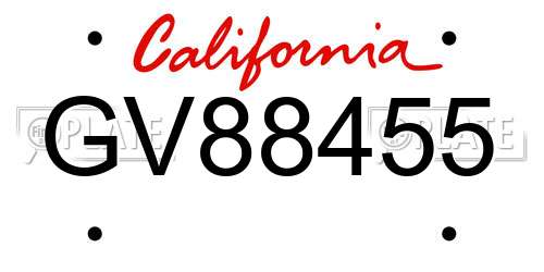 GV88455 California License Plate