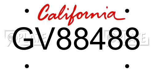 GV88488 California License Plate