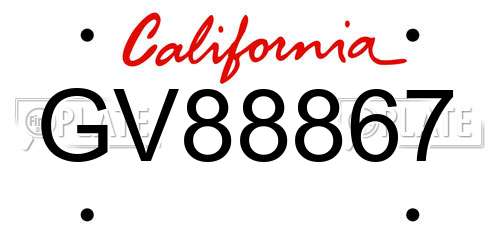 GV88867 California License Plate