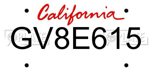 GV8E615 California License Plate