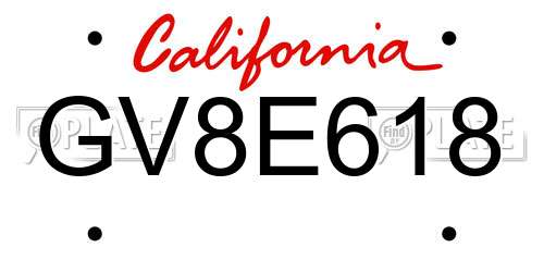 GV8E618 California License Plate