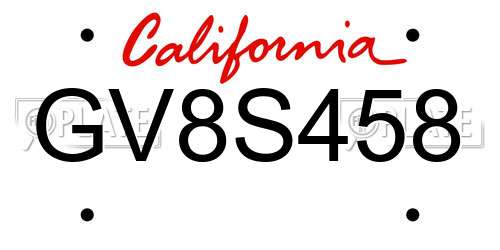 GV8S458 California License Plate