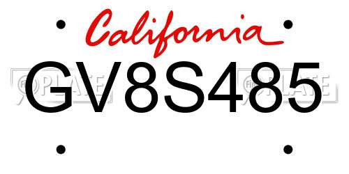 GV8S485 California License Plate