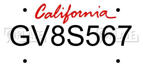 GV8S567 California License Plate