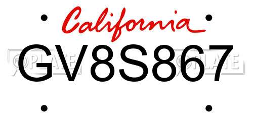 GV8S867 California License Plate