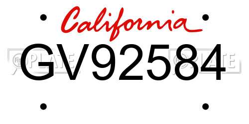 GV92584 California License Plate
