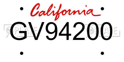 GV94200 California License Plate