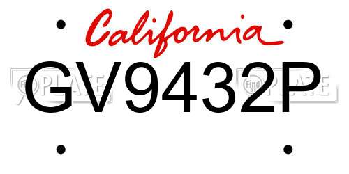 GV9432P California License Plate
