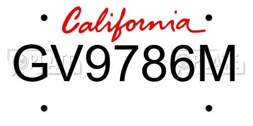 GV9786M California License Plate