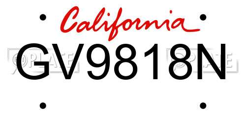 GV9818N California License Plate