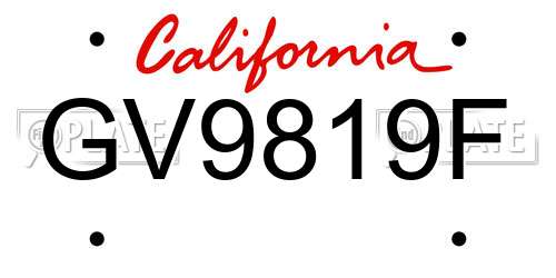 GV9819F California License Plate