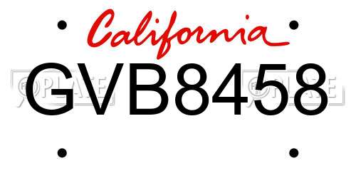 GVB8458 California License Plate