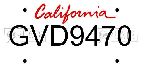 GVD9470 California License Plate