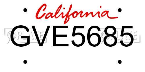 GVE5685 California License Plate