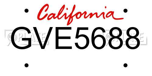GVE5688 California License Plate
