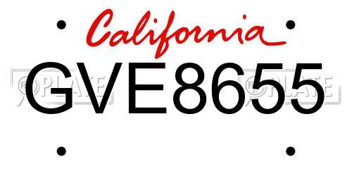 GVE8655 California License Plate