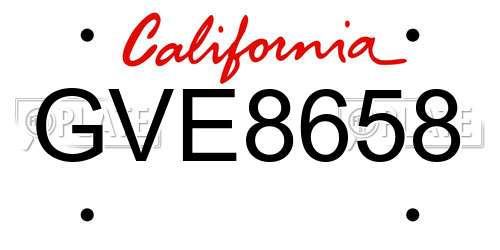GVE8658 California License Plate