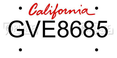 GVE8685 California License Plate