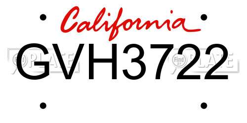 GVH3722 California License Plate