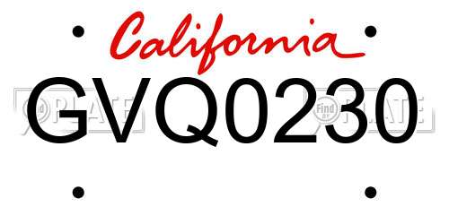 GVQ0230 California License Plate