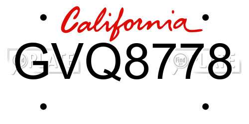 GVQ8778 California License Plate