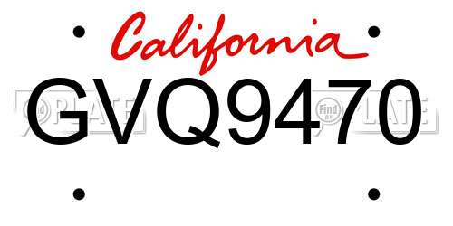 GVQ9470 California License Plate