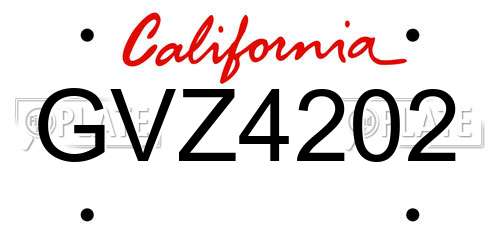 GVZ4202 California License Plate