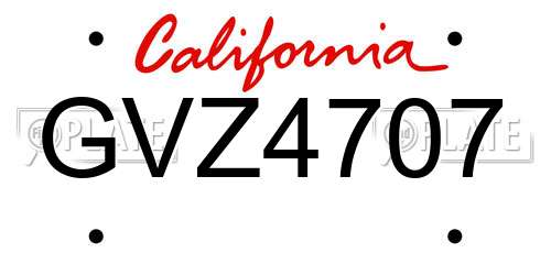 GVZ4707 California License Plate