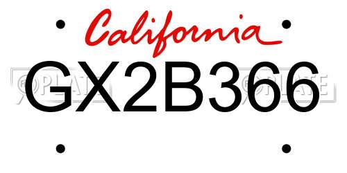 GX2B366 California License Plate