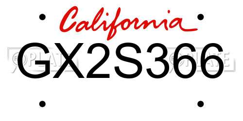 GX2S366 California License Plate
