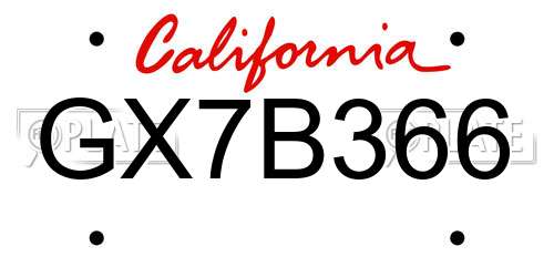 GX7B366 California License Plate