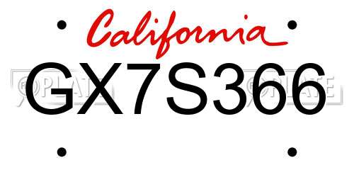GX7S366 California License Plate