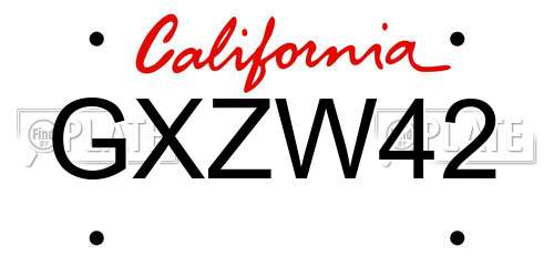 GXZW42 California License Plate