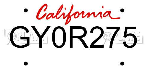 GY0R275 California License Plate