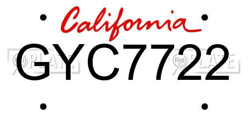 GYC7722 California License Plate